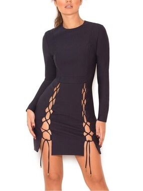 House of CB London Bellezza Lace Up Navy Dress